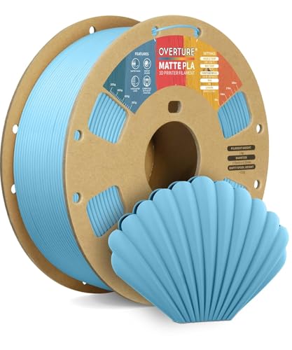 OVERTURE Matte PLA 3D Printer Filament 1.75mm, Matt Surface & Low Warping Filament 1kg Spool (2.2 lbs), Accuracy +/- 0.02 mm, Fit Most FDM Printers (Matte Light Blue) - Image 1