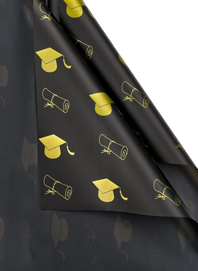 WRAPAHOLIC 20 Sheets Flower Wrapping Paper - 22.4 x 22.4 inch Black Bachelor's Hat Water-Resistant Floral Bouquet Wrapping Paper, Florist Supplies Packaging for Graduation Ceremony Gift DIY - Image 1