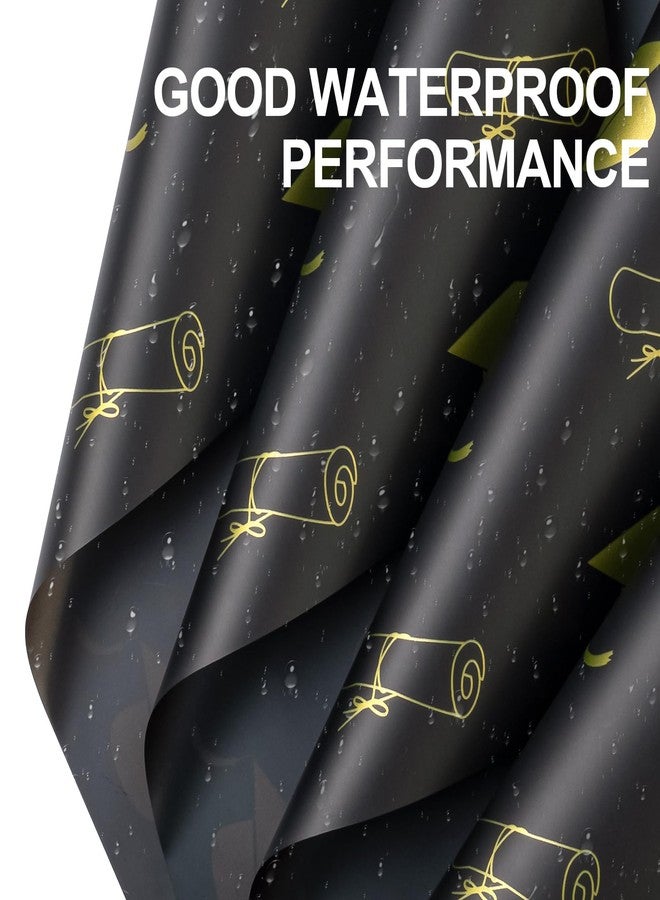 WRAPAHOLIC 20 Sheets Flower Wrapping Paper - 22.4 x 22.4 inch Black Bachelor's Hat Water-Resistant Floral Bouquet Wrapping Paper, Florist Supplies Packaging for Graduation Ceremony Gift DIY - Image 2