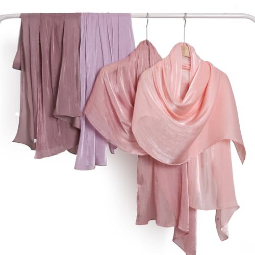 HURESON Women Premium Hijab Head Scarf Lightweight Shimmer Scarves Crepe Wedding Shawls and Wraps for Evening Dresses Shiny (Pi-purple 10#) - Image 2