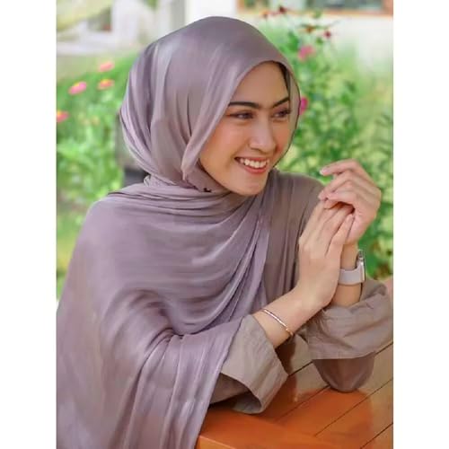 HURESON Women Premium Hijab Head Scarf Lightweight Shimmer Scarves Crepe Wedding Shawls and Wraps for Evening Dresses Shiny (Pi-purple 10#) - Image 5
