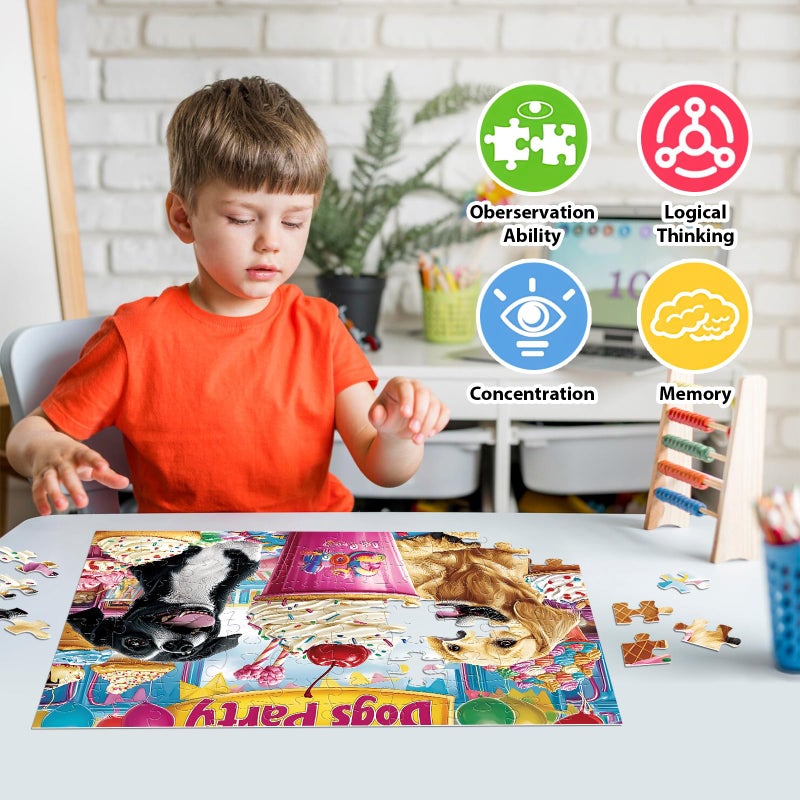 Jeacirio 4-Pack 100 Piece Puzzles for Kids Ages 6-8 8-10 Year Old Large Piece Puzzles for Seniors 100 Pieces Jigsaw Puzzles for Kids Ages 4-6, Learning Educational Toys for Boys and Girls- Dogs Kittens Donuts - Image 5