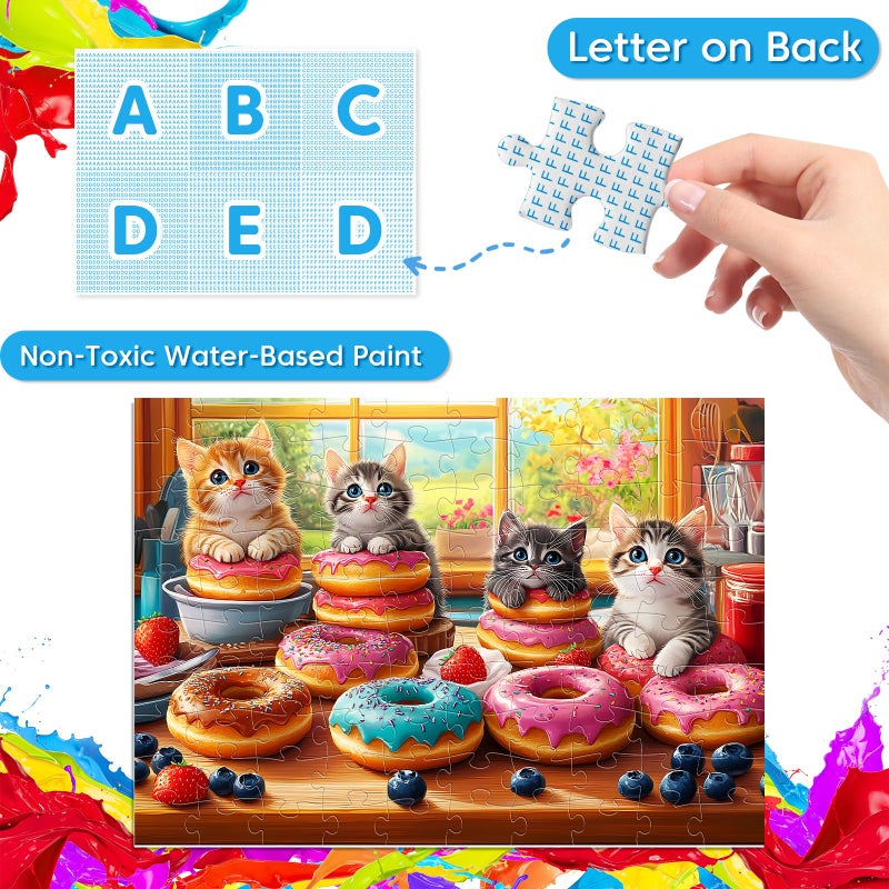Jeacirio 4-Pack 100 Piece Puzzles for Kids Ages 6-8 8-10 Year Old Large Piece Puzzles for Seniors 100 Pieces Jigsaw Puzzles for Kids Ages 4-6, Learning Educational Toys for Boys and Girls- Dogs Kittens Donuts - Image 4