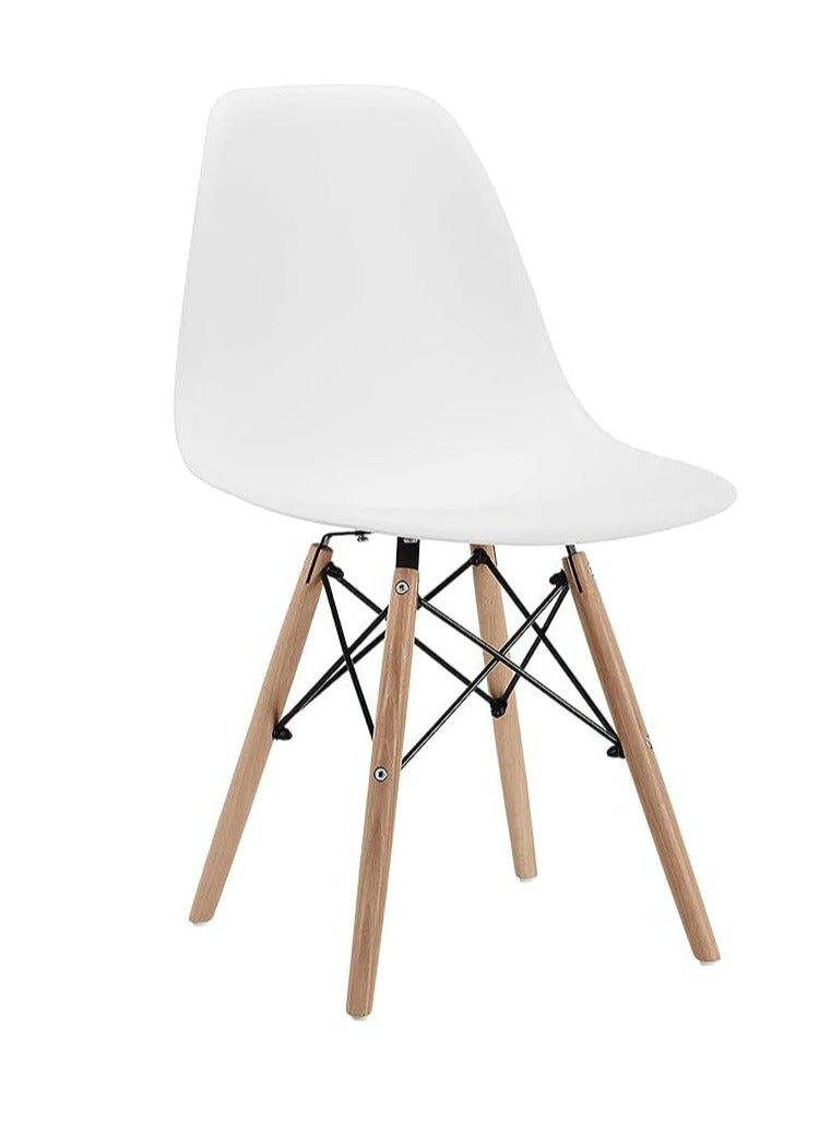 HOMEVEO Plastic Office Chair with Wood Legs White 70x40x40cm  - Image 2