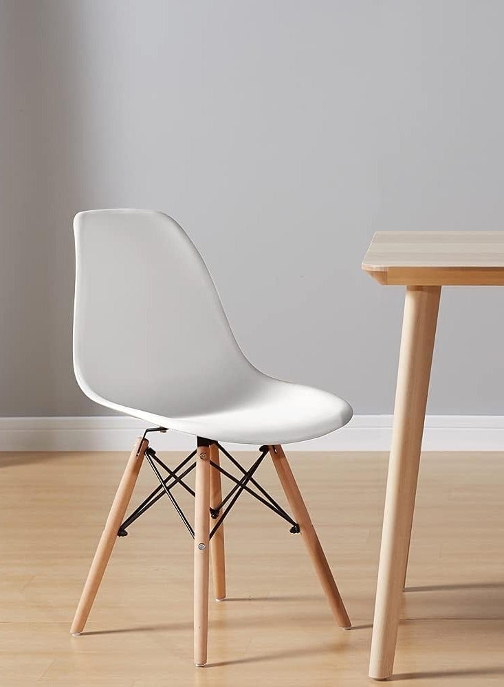 HOMEVEO Plastic Office Chair with Wood Legs White 70x40x40cm  - Image 1