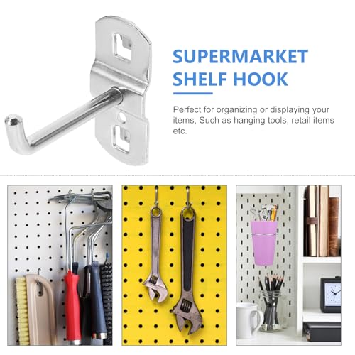 Garneck 12 Pcs Metal Square Peg Board Hooks - Heavy Duty Display Hooks for Supermarket Shelf Rack - Hanging L Style Screw Hook Pegboard Wall Organizer Tool Accessory - Image 5