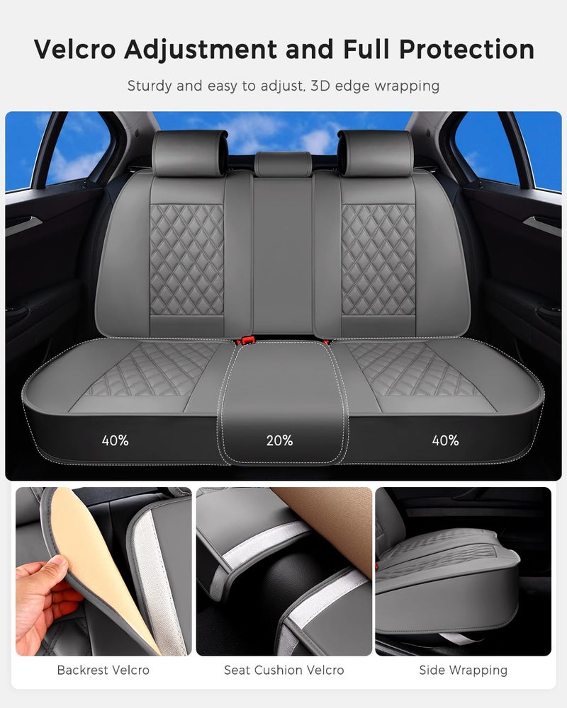 Huidasource Gray Back Seat Cover, Rear Split Bench Leather Rear Seat Cover, Adjustable Back Seat Car Cover with Non-Slip, Universal Fit for Most Cars Sedan SUV Pickup Truck (Back Row/Gray) - Image 5