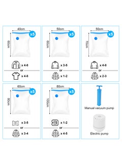 Stanew 25PCS Vacuum Storage Bag Pack of with Electric Pump and hand pump, Multiple Pack (5×80*100cm,5×80*60cm,5×50*70cm,5×50*60cm,5×40*60cm)，Space Saver for Travel Packing, Reusable Sealer Storage Bag for Clothes,Duvets, Pillows, Blankets, Curtains  - Image 4