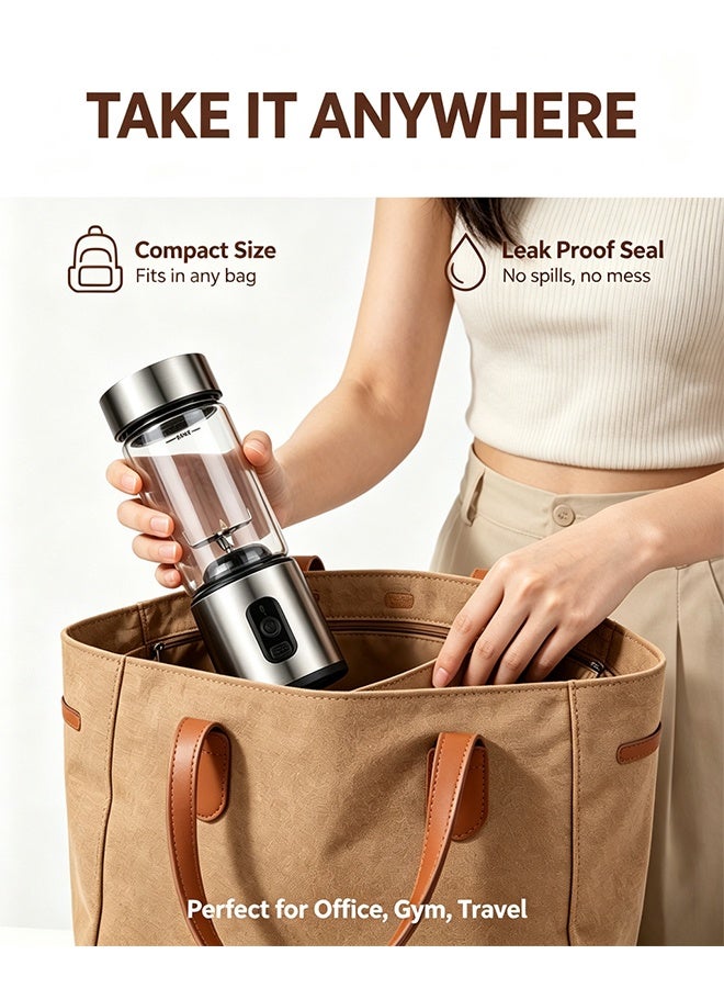 Portable Juicer, 6 Blades Glass Juicer Machine, USB Rechargeable Fruit Juicer Machine, 304 Stainless Steel Mini Juicer Smoothie Maker for Shakes and Smoothies, Easy Clean for Home Office Travel Gym - Image 5
