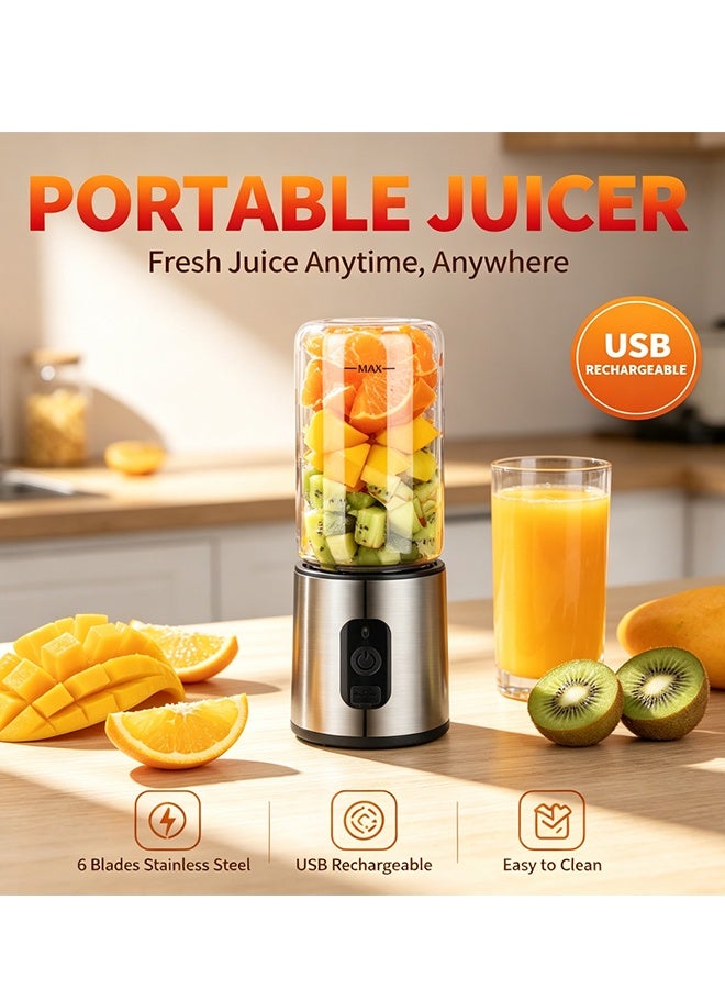 Portable Juicer, 6 Blades Glass Juicer Machine, USB Rechargeable Fruit Juicer Machine, 304 Stainless Steel Mini Juicer Smoothie Maker for Shakes and Smoothies, Easy Clean for Home Office Travel Gym - Image 1