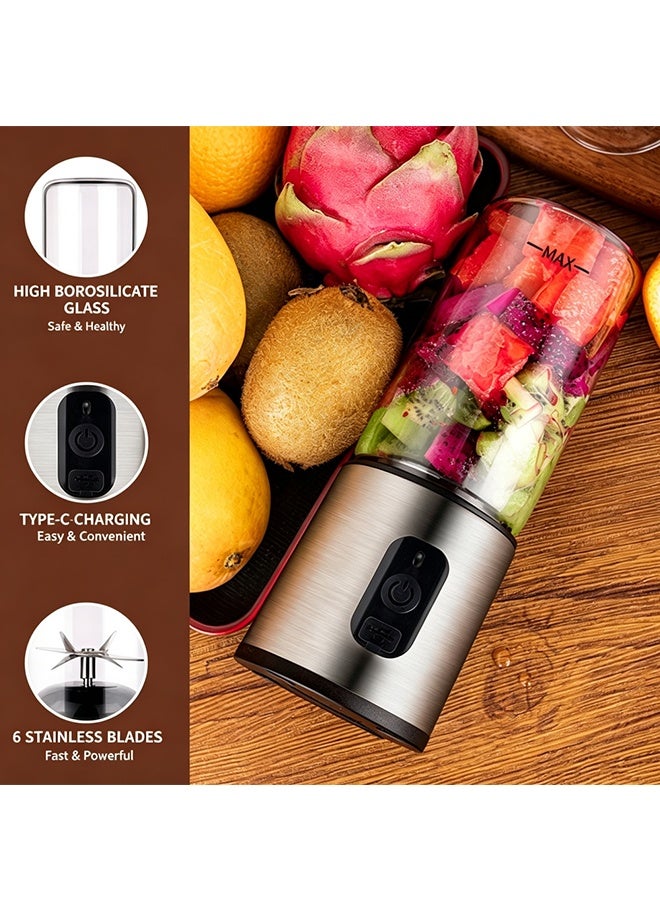 Portable Juicer, 6 Blades Glass Juicer Machine, USB Rechargeable Fruit Juicer Machine, 304 Stainless Steel Mini Juicer Smoothie Maker for Shakes and Smoothies, Easy Clean for Home Office Travel Gym - Image 4