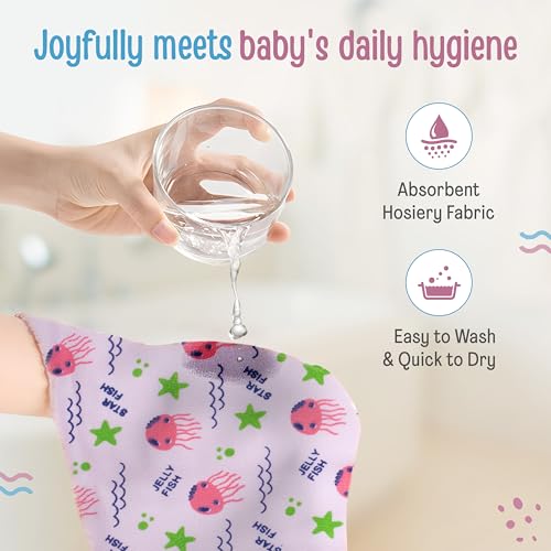 Luv Lap LuvLap Hosiery Cotton Cloth Premium Baby Washcloth for New Born, Washable (30 cm x 30 cm), Reusable, Absorbent, Extra Soft Face Towels/Washcloth for Babies, Starfish Print, Pack of 7 Pcs, Multicolour - Image 5