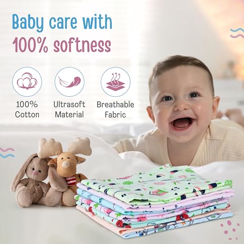Luv Lap LuvLap Hosiery Cotton Cloth Premium Baby Washcloth for New Born, Washable (30 cm x 30 cm), Reusable, Absorbent, Extra Soft Face Towels/Washcloth for Babies, Starfish Print, Pack of 7 Pcs, Multicolour - Image 2