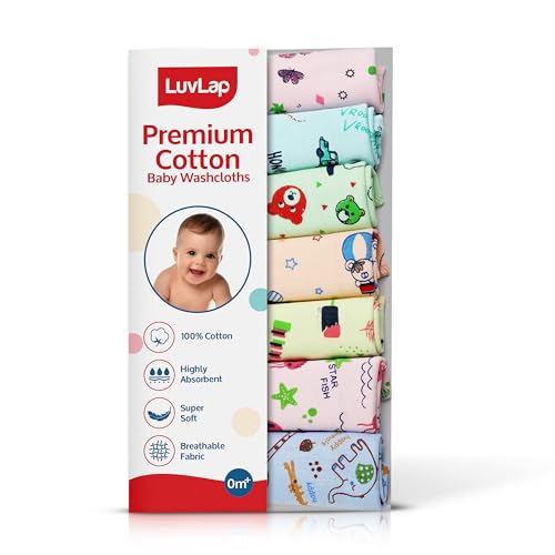 Luv Lap LuvLap Hosiery Cotton Cloth Premium Baby Washcloth for New Born, Washable (30 cm x 30 cm), Reusable, Absorbent, Extra Soft Face Towels/Washcloth for Babies, Starfish Print, Pack of 7 Pcs, Multicolour - Image 1