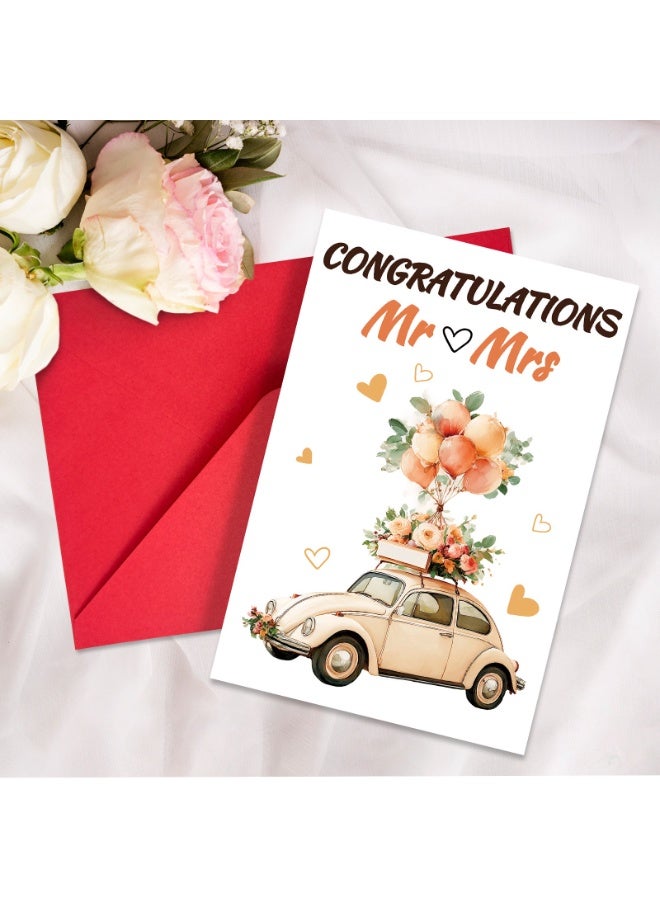 مجموعة من 5 بطاقات تهنئة بالزفاف - تصاميم مختلفة مع مظاريف حمراء للتهنئة وأطيب التمنيات - Image 5