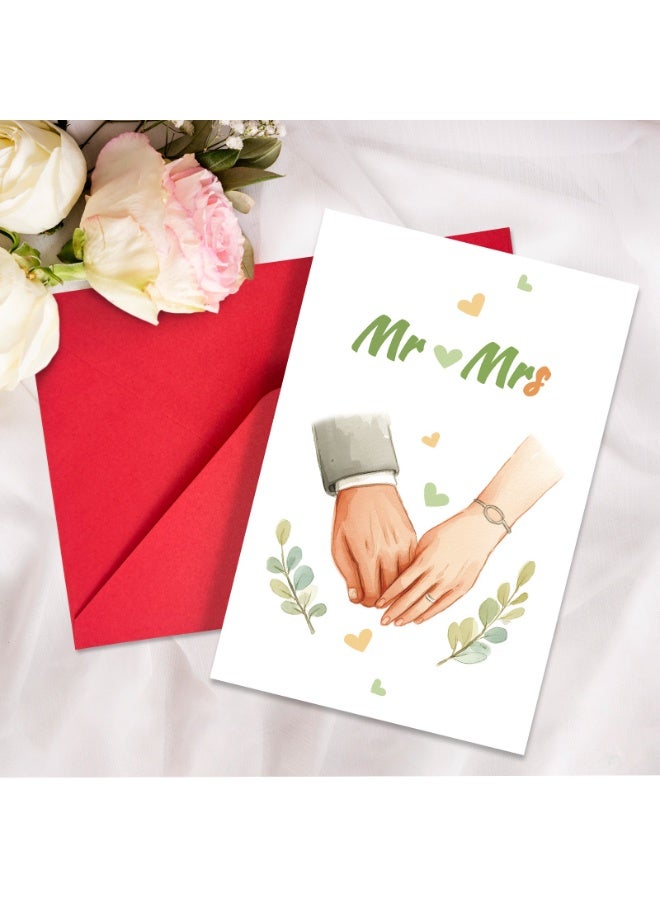 مجموعة من 5 بطاقات تهنئة بالزفاف - تصاميم مختلفة مع مظاريف حمراء للتهنئة وأطيب التمنيات - Image 3