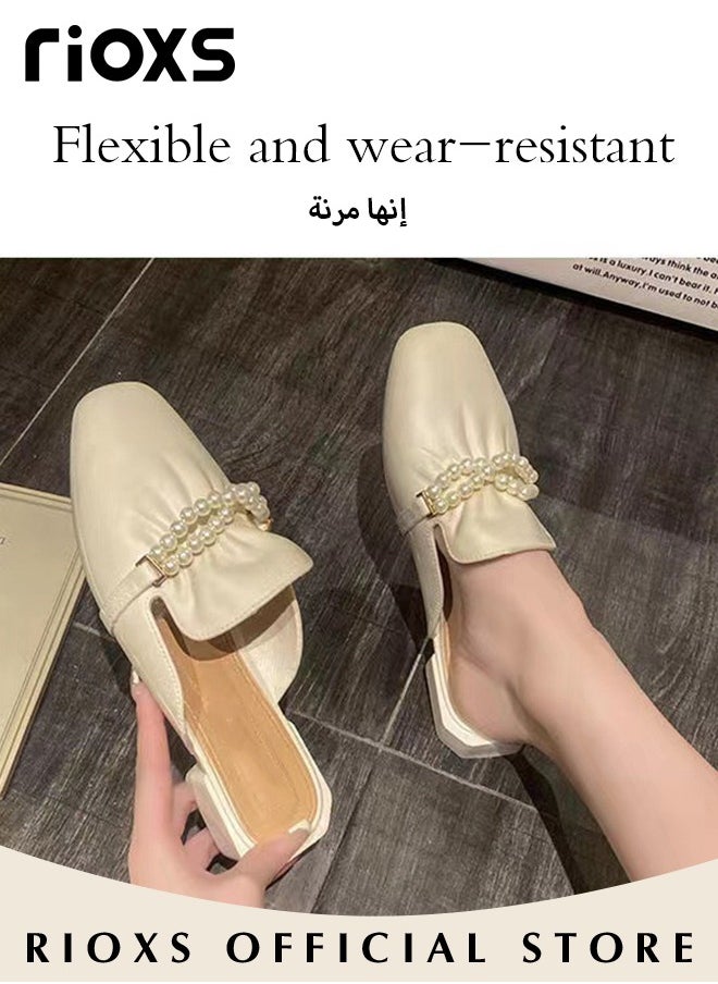 RIOXS - Women's Flat Mules, Closed Toe Sandals, Fashionable Comfortable Slippers, Slip-On Backless Mule Shoes, Fashionable Mule Slides with Flexible Non-slip Sole, Easy to Wear On and Off - Image 1