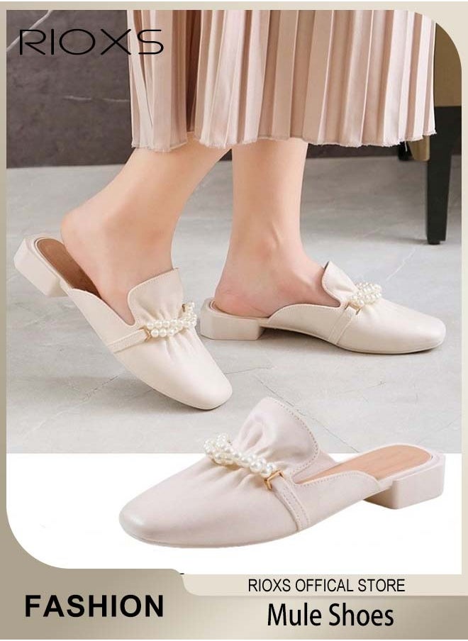 RIOXS - Women's Flat Mules, Closed Toe Sandals, Fashionable Comfortable Slippers, Slip-On Backless Mule Shoes, Fashionable Mule Slides with Flexible Non-slip Sole, Easy to Wear On and Off - Image 1