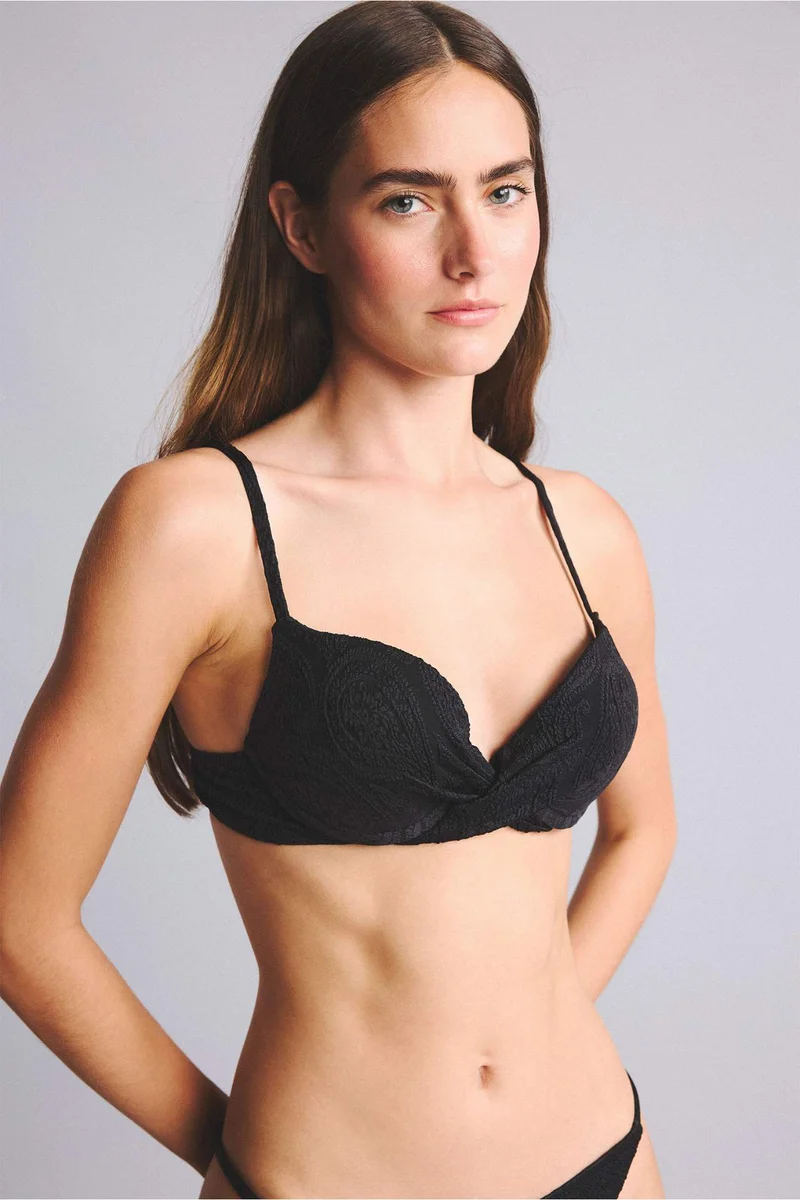 ديفاكتو Regular Fit Patterned Black Bikini Top