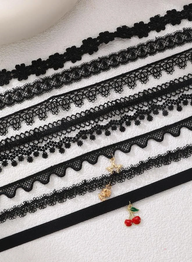 Take Two  Pack of 8 - Black Lace Choker Necklace for Women | Best Price UAE