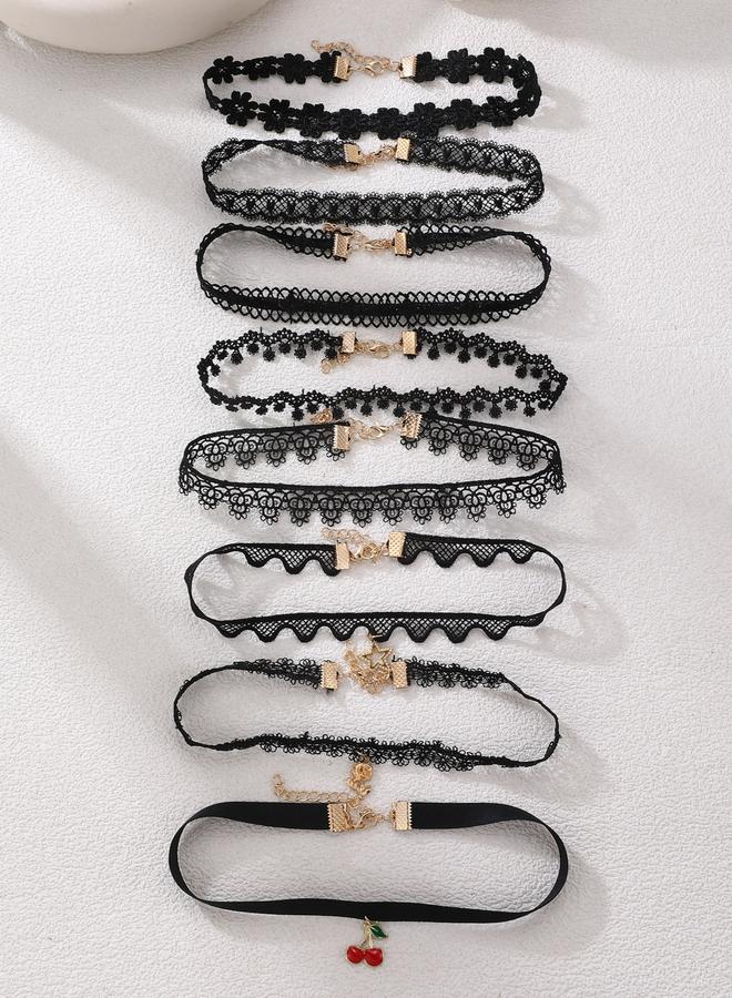Take Two Pack of 8 - Black Lace Choker Necklace - Image 1