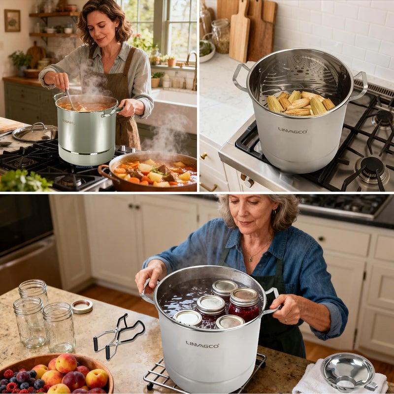LINMAGCO Canning Supplies Starter Kit - Canning Pot, Water Bath Canner with Lid & Steam Canner with Rack - Image 4