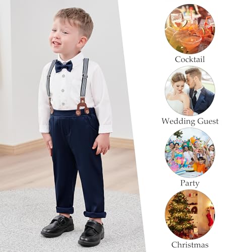 WESIDOM Toddler Boy Clothes Suit,Formal Dress Shirt+Bowtie+Vest+Boutonniere+Pants Boys Gentleman Wedding Outfits Set(Blue+18-24Months) - Image 3
