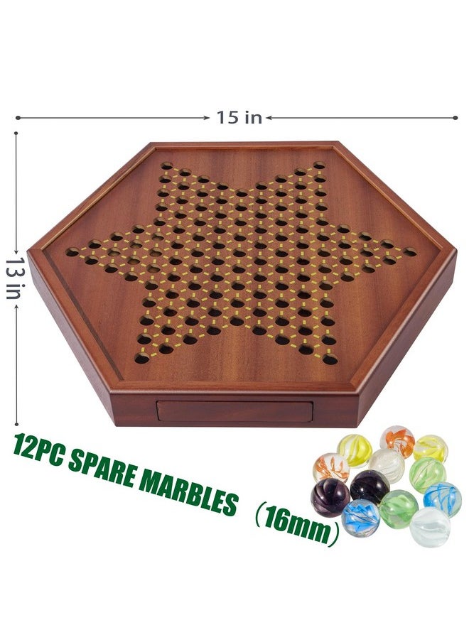 Vamslove Chinese Checkers 15" Large Upgraded Version Wooden Game Board 16Mm 60+12 Colorful Glass Marbles Easy Grasping For Adults And Kids W/Storage Drawer Fun For Family Gathering  - Image 3