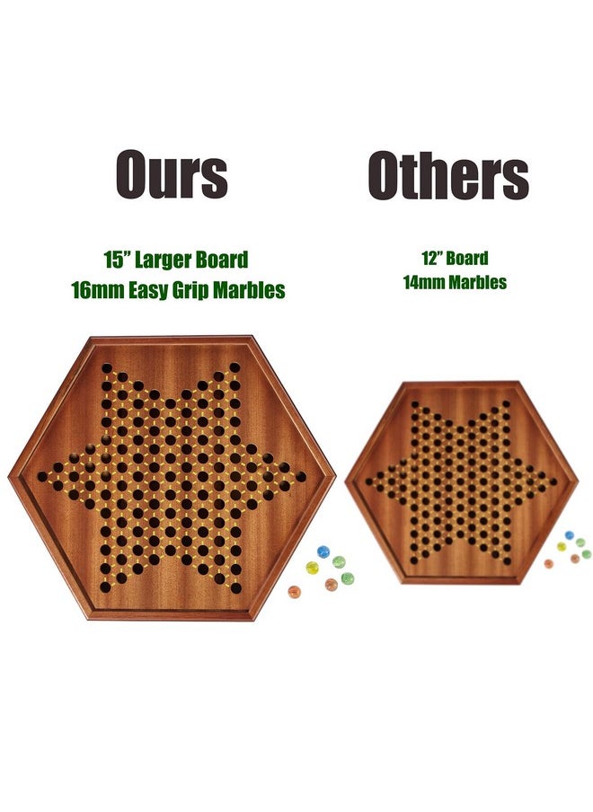 Vamslove Chinese Checkers 15" Large Upgraded Version Wooden Game Board 16Mm 60+12 Colorful Glass Marbles Easy Grasping For Adults And Kids W/Storage Drawer Fun For Family Gathering  - Image 2