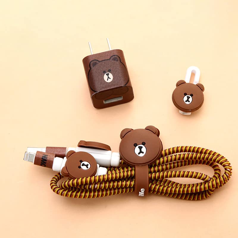 Careflection 6-in-1 Multi Combo Spiral USB Cable Protectors + Earphones Winder + Sticker + Cable Clips + Earphone Jack Clip for Old 5W Apple iPhone iPad Charger (Bear) - Image 4