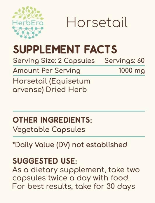 HerbEra Horsetail 120 Capsules, 1000 mg, Horsetail (Equisetum arvense) Dried Herb (120 Capsules) - Image 3