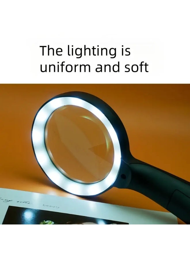 Magnifying Glass with Light, 10X Handheld Large Magnifying Glass 12 LED Illuminated Lighted Magnifier for Macular Degeneration, Seniors Reading, Soldering, Inspection, Coins, Jewelry, Exploring - Image 4