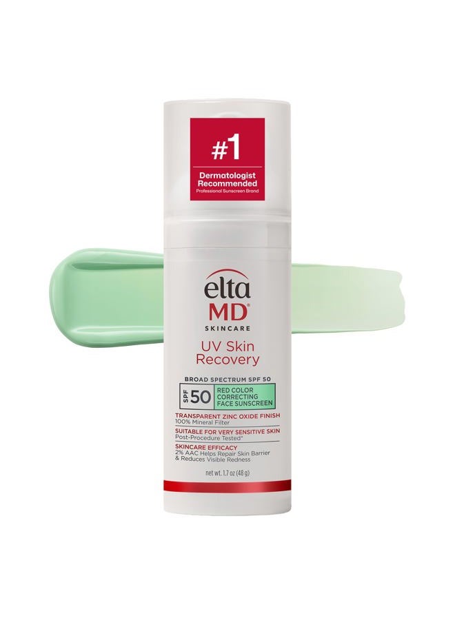 EltaMD UV Skin Recovery Green Tint 100% Mineral Sunscreen, SPF 50, Redness Correcting Face Sunscreen, Safe for Sensitive Skin, 1.7oz - Image 1