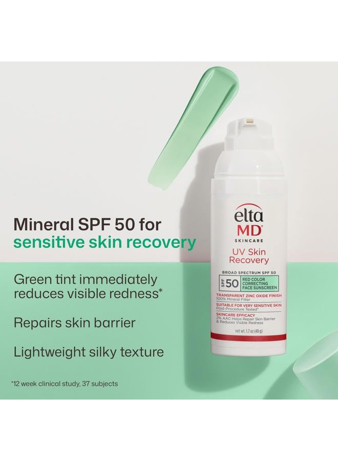 EltaMD UV Skin Recovery Green Tint 100% Mineral Sunscreen, SPF 50, Redness Correcting Face Sunscreen, Safe for Sensitive Skin, 1.7oz - Image 2