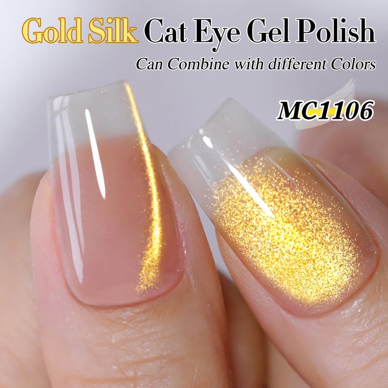 Double Rhythm Jelly Glass Cat Eye Gel Polish with Magnet 15ML Holographic Glitter Shimmer Translucent Sheer Color Magnetic Nail Polish Salon DIY at Home (MC1106) - Image 2