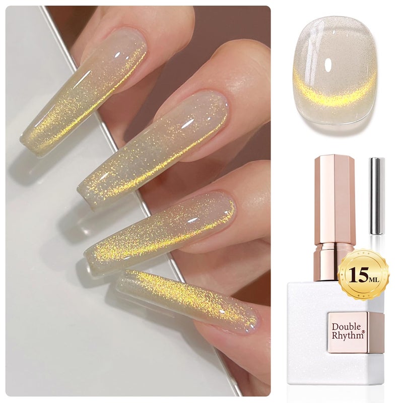 Double Rhythm Jelly Glass Cat Eye Gel Polish with Magnet 15ML Holographic Glitter Shimmer Translucent Sheer Color Magnetic Nail Polish Salon DIY at Home (MC1106) - Image 1