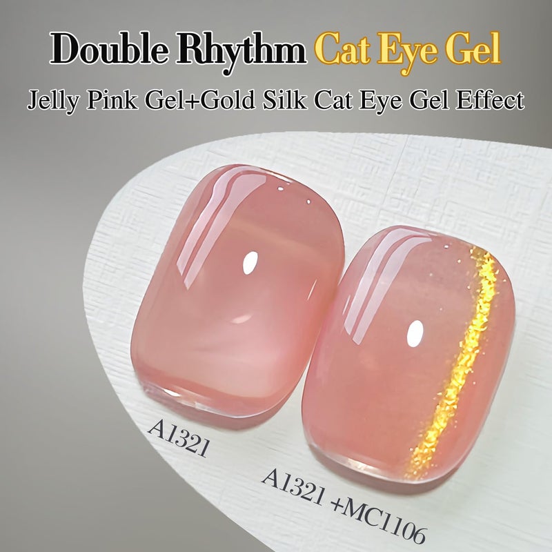 Double Rhythm Jelly Glass Cat Eye Gel Polish with Magnet 15ML Holographic Glitter Shimmer Translucent Sheer Color Magnetic Nail Polish Salon DIY at Home (MC1106) - Image 4