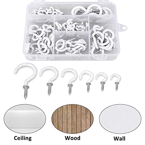 Romeda 90 Pcs White Ceiling Hooks kit, 6 Sizes Vinyl Coated Screw-in Plant, Kitchen, Cup, Ceiling Hooks for Hanging (1/2in, 5/8in,3/4in,7/8in,1'',1-1/4in) - Image 5