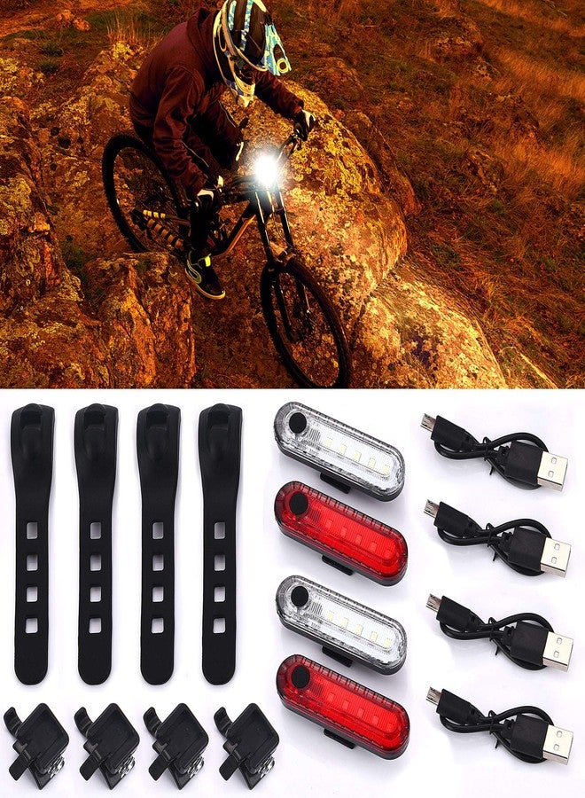BOAO 4 Pieces USB Rechargeable LED Bicycle Light Rear and Front Bike Light Waterproof Bike Headlight and Taillight, 4 USB Cables Included - Image 2