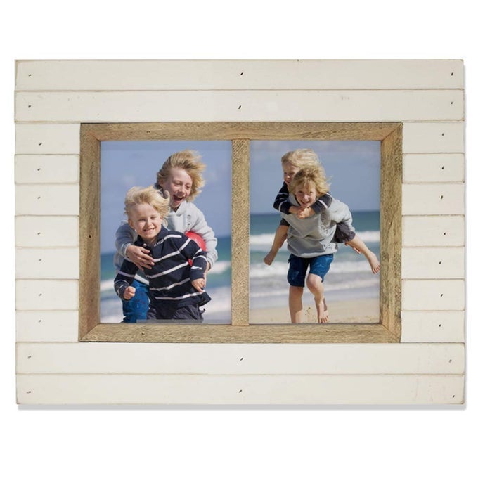 5X7 2OPENING WOOD FRAMES RUSTIC WHITE PICTURE FRAMES WALL AND TABLE TOP DISPLAY TWO PHOTOS