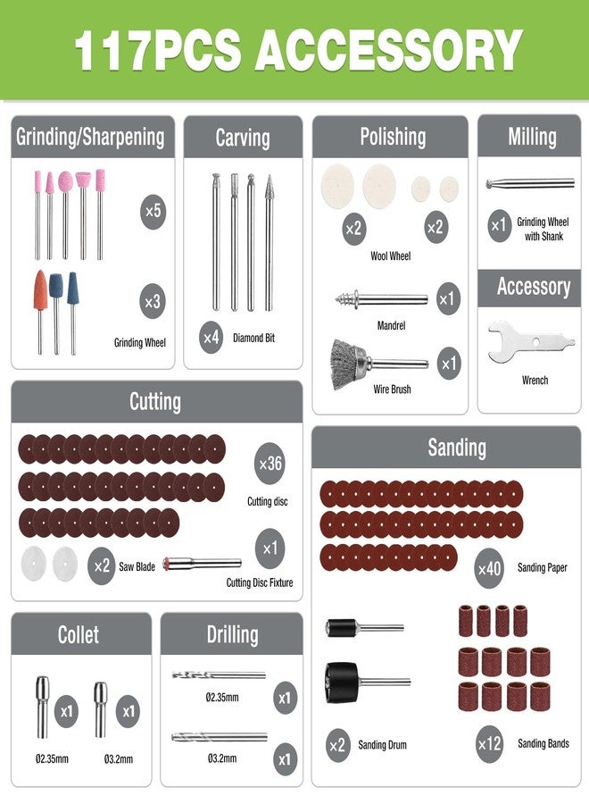 WORKPRO Cordless Rotary Tool, 8V Rotary Tool Kit with 117 Accessories, 6 Variable Speed, Type-C Charging, LED Work Light, Power Rotary Tool for Sanding, Polishing, Engraving, Drilling, Cutting, DIY - Image 2