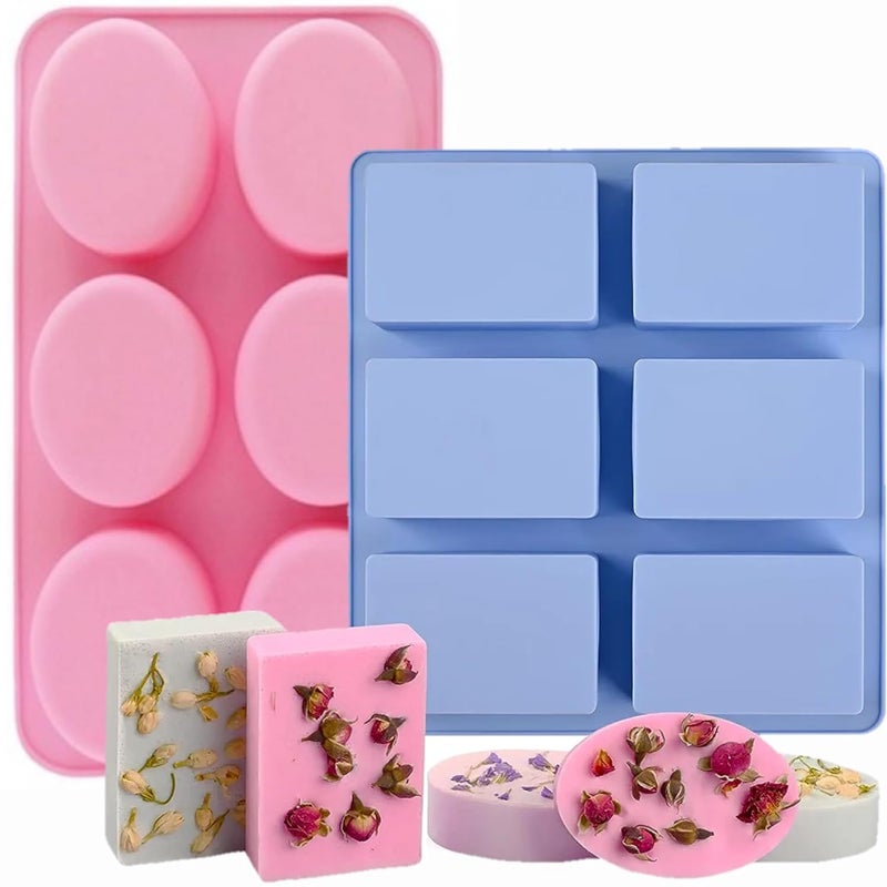 HUSAINI MART 6 Cavity Oval SOAP Silicone Mould with 6 Cavity Rectangle BAR SOAP Mould Combo SIY Craft SOAP HandmadeSOAP Bath Bombs Cake Decorating Multicolored