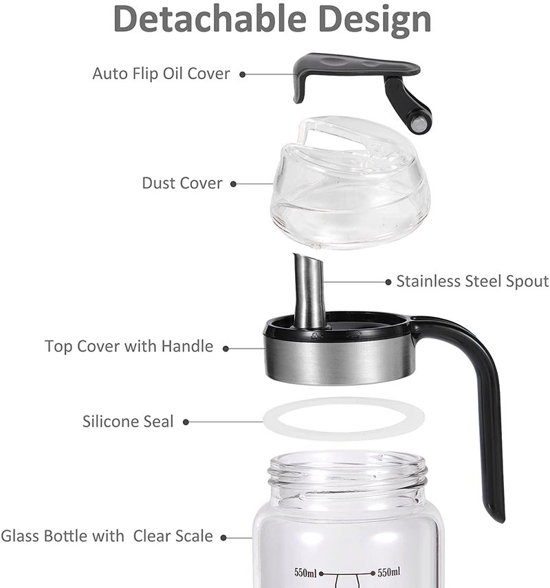 HOME STUFFS Auto Open Cover Glass Oil and Vinegar Cruet Condiment Container with Ergonomic Non Slip Handle 550 ml - Image 2