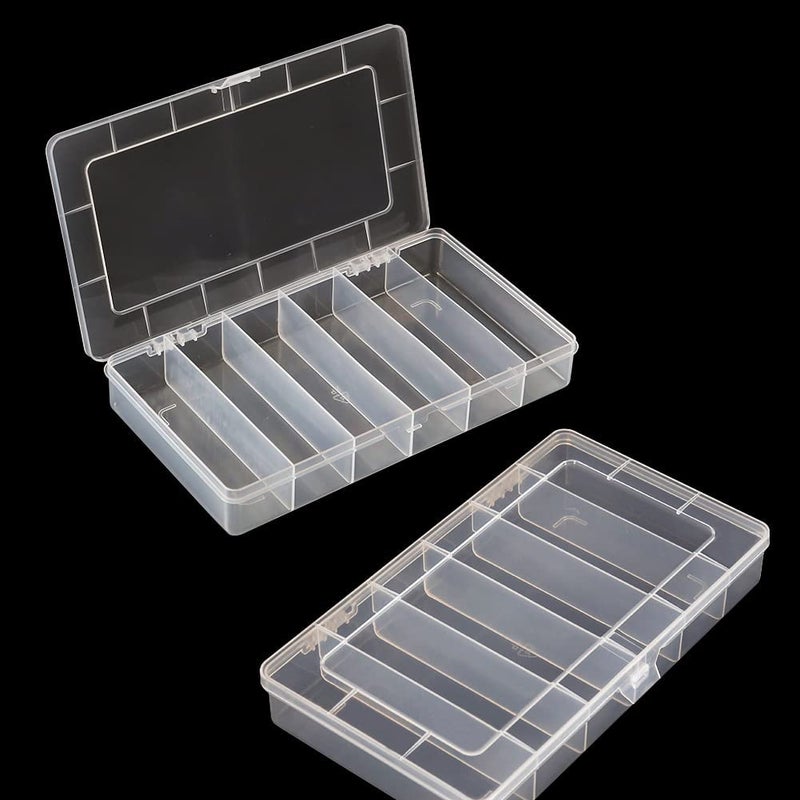 Vidifor 2 Pack 6 Grids Tackle Box Organizer Mascara Brushes Container Fishing Tackle Tray Box Plastic Storage Organizer Container for Crafts, Beads Earrings, Screws, Nail, Pins - Image 1