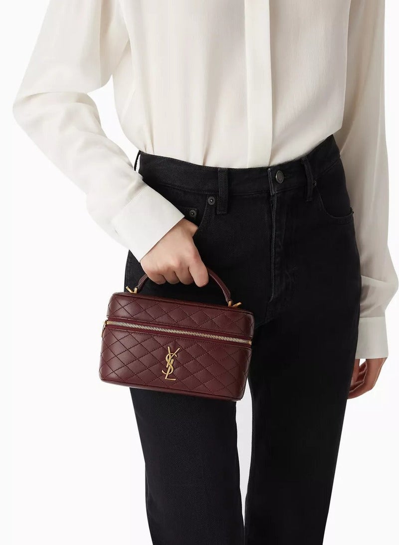 Yves Saint Laurent Luxury Gaby Mini Vanity Bag, Women's Travel Vanity Bag, Women's Tote Bag, Women's Hand Bag, Women's Shoulder Bag, Burgundy Leather - Image 3