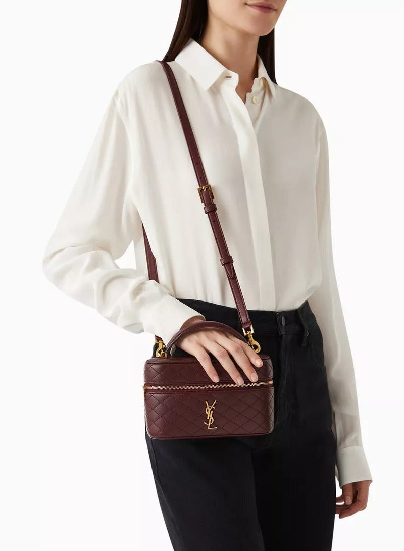 Yves Saint Laurent Luxury Gaby Mini Vanity Bag, Women's Travel Vanity Bag, Women's Tote Bag, Women's Hand Bag, Women's Shoulder Bag, Burgundy Leather - Image 4