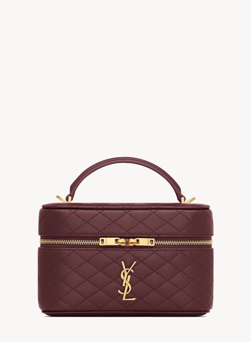Yves Saint Laurent Luxury Gaby Mini Vanity Bag, Women's Travel Vanity Bag, Women's Tote Bag, Women's Hand Bag, Women's Shoulder Bag, Burgundy Leather - Image 1