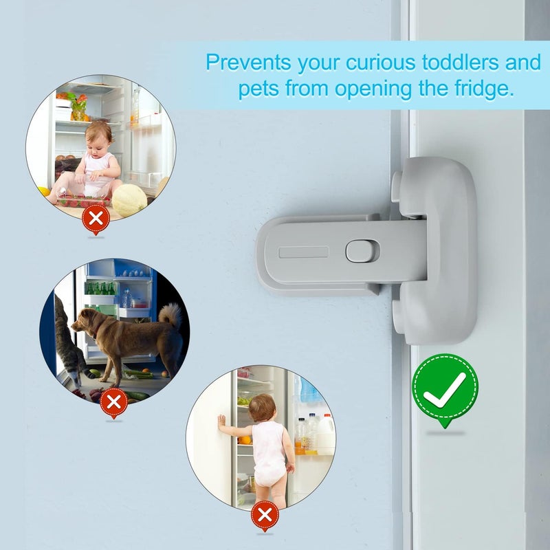 CLYMENE Refrigerator Fridge Freezer Door Lock for Kids, Child Proof Refrigerator Latch Lock to Keep Door Closed, No Tools Required and Easy Installation (Grey) - Image 5