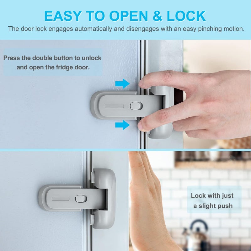CLYMENE Refrigerator Fridge Freezer Door Lock for Kids, Child Proof Refrigerator Latch Lock to Keep Door Closed, No Tools Required and Easy Installation (Grey) - Image 2
