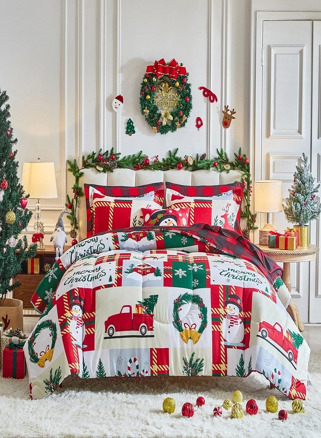 Flysheep Christmas Comforter Set 3 Pieces Queen Size 88x88 inches, Snowman Snowflake Deer Patchwork Plaid Reversible Design, Soft Microfiber Lightweight Bedding Sets for All Season - Image 3